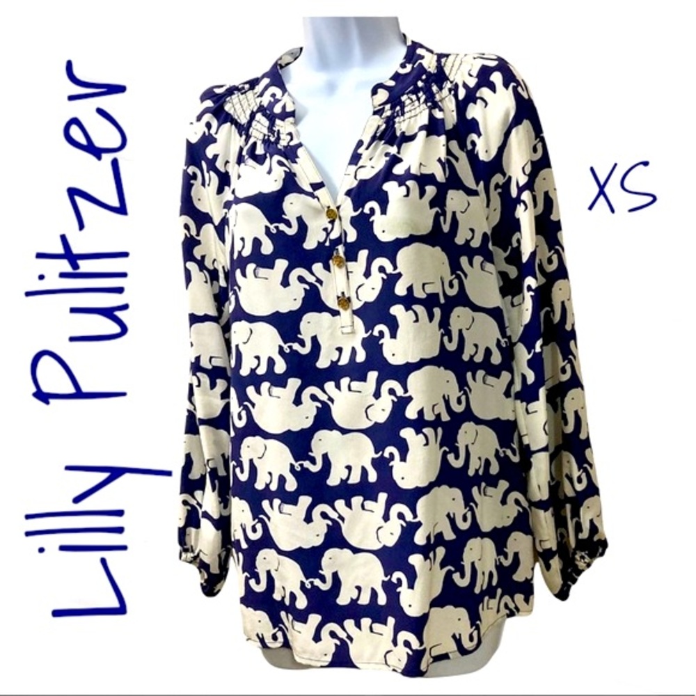 Lilly Pulitzer XS Blue Elephant Print Lightweight Navy EUC